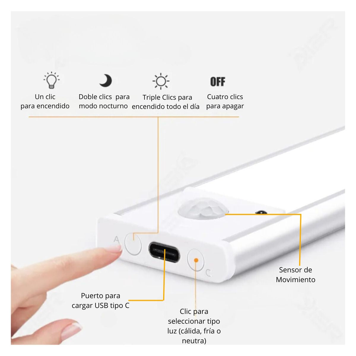 Luz Barra Led 40cms Sensor De Movimiento Recargable
