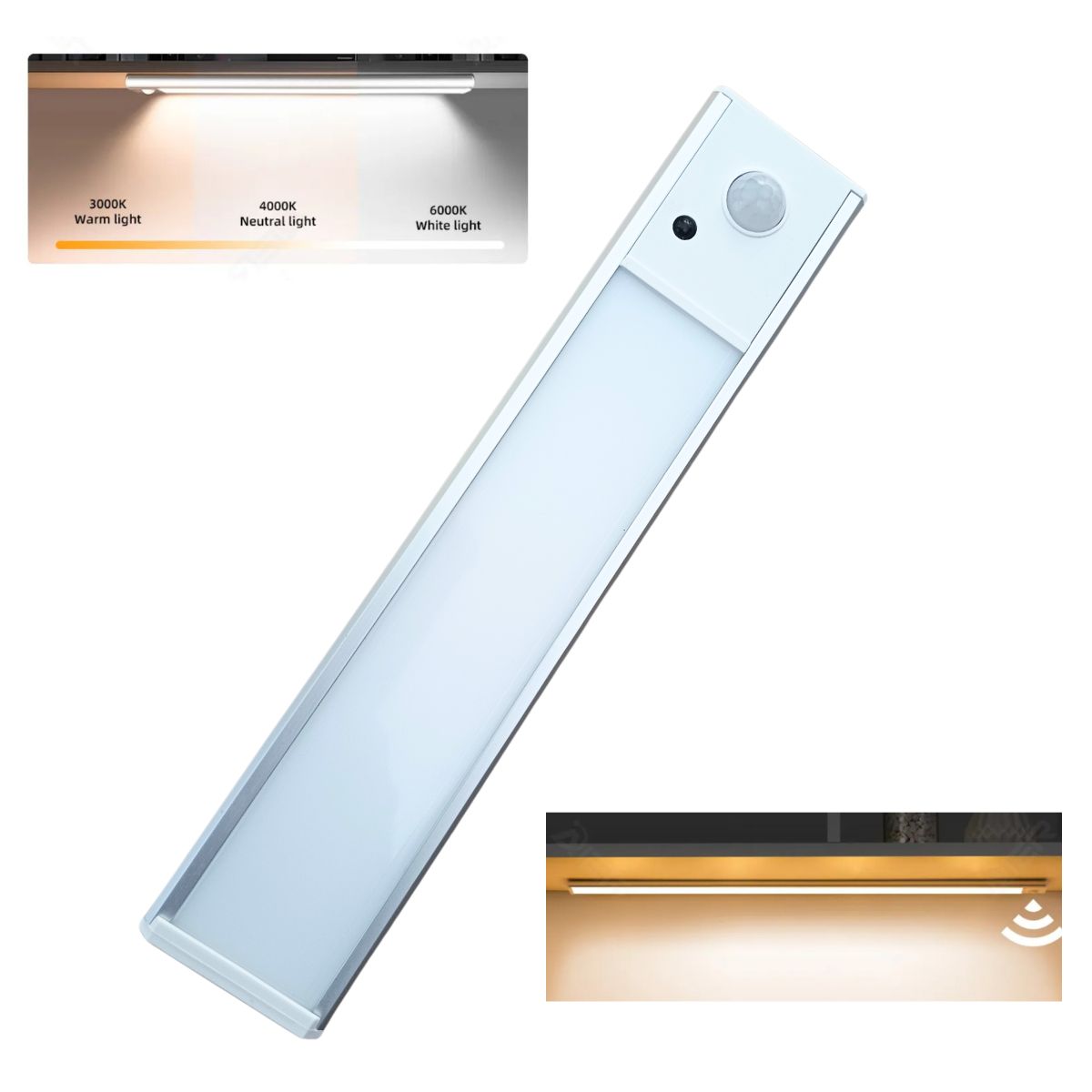 Luz Barra Led 20cms , sensor de movimiento, recargable USB, 3 colores para armario, cocina