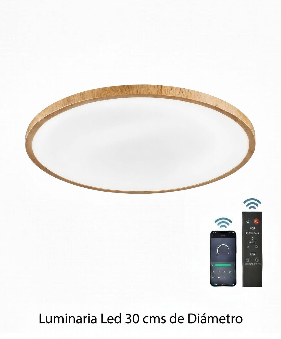 Luminaria Led Ultrafina Redonda diÃ¡metro 30cms 28W con control y conexiÃ³n Bluetooth