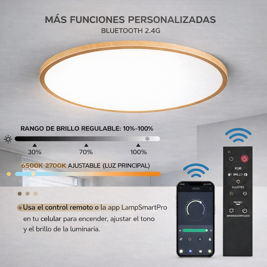 Luminaria Led Ultrafina Redonda diÃ¡metro 30cms 28W con control y conexiÃ³n Bluetooth - imagen 2
