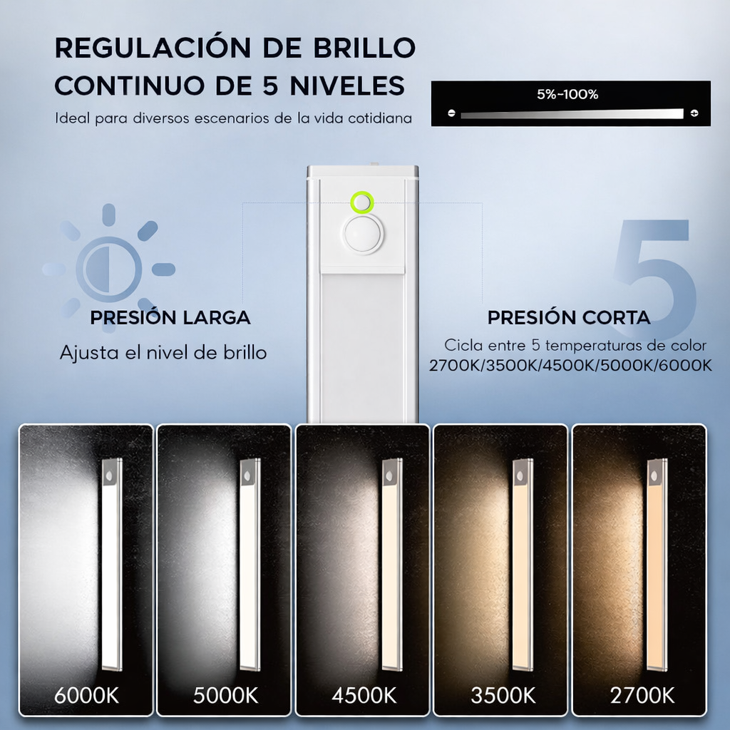 Luz Barra Led 50cms , sensor de movimiento, recargable USB, 5 tonos de luz,  para armario, cocina, escritorios - imagen 3