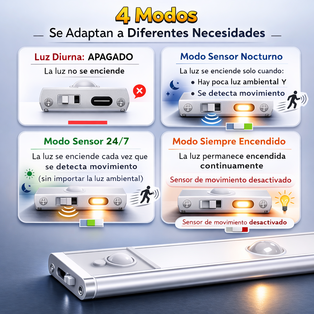 Barra Led 80cms, 6 spots de luz , sensor de movimiento, recargable USB, 5 tonos de luz,  para armario, cocina, escritori - imagen 2