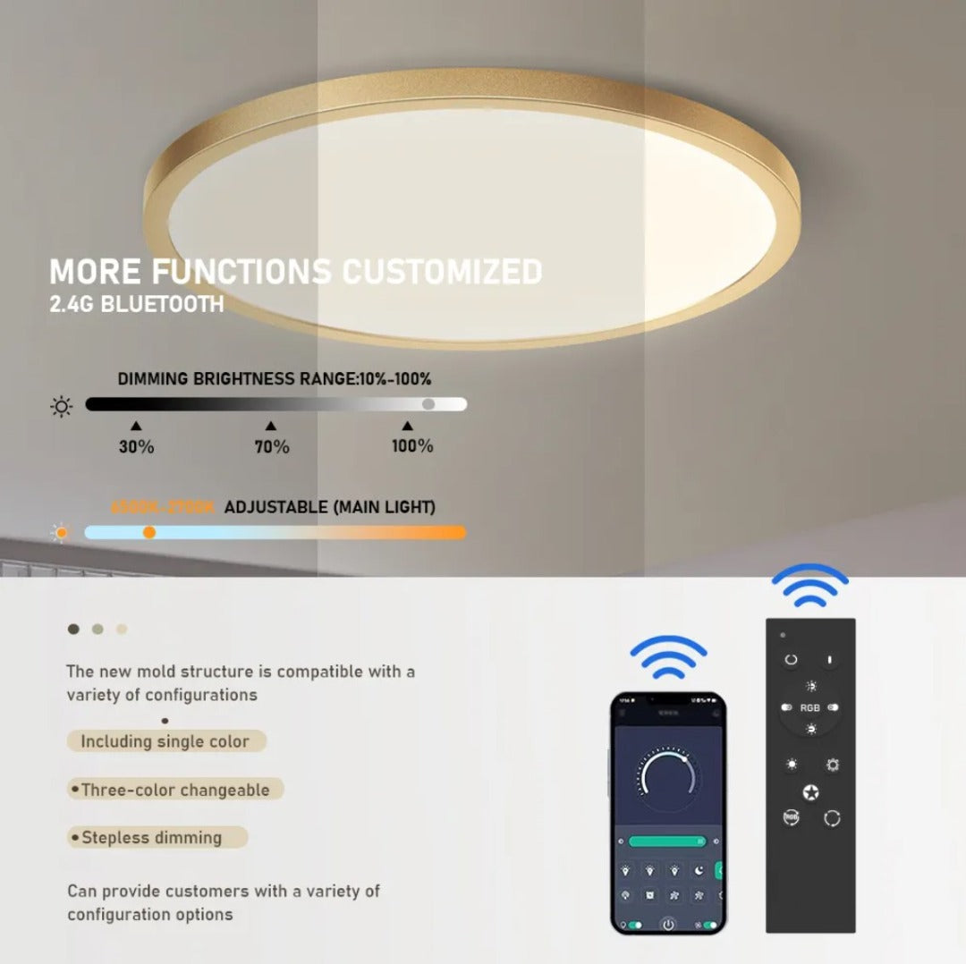 Luminaria Led Ultrafina Redonda diámetro 30cms 28W con conexión Bluetooth