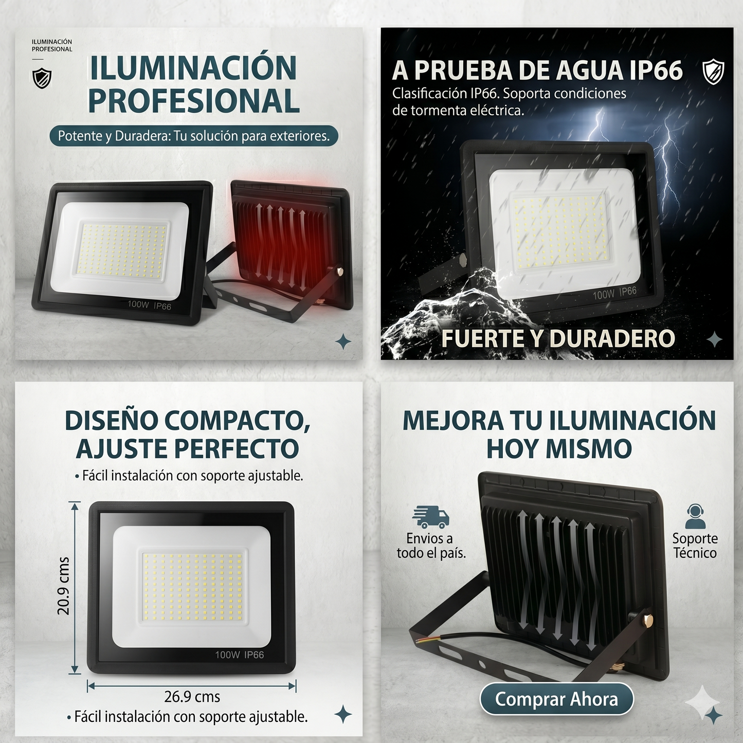 Reflector Led 100w Luz Fria Exterior 220v
